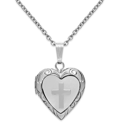 Children's Mother of Pearl Cross and Heart Locket in Sterling Silver (1/5 ct. t.w.)