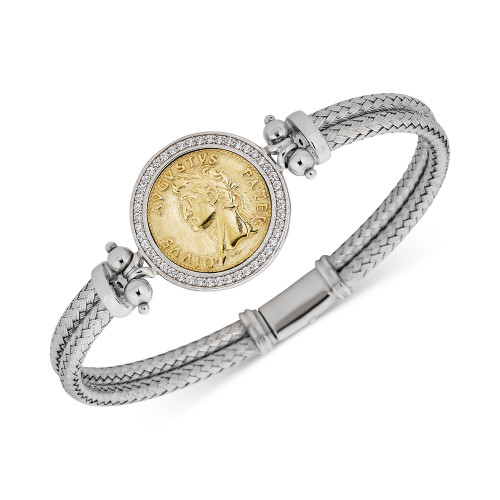 Diamond Halo Coin Bracelet (1/4 ct. t.w.) in Sterling Silver & 14k Gold-Plate