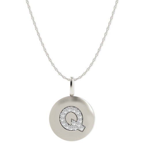 14k White Gold Necklace, Diamond Accent Letter Q Disk Pendant