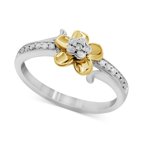 Diamond Flower Ring (1/10 ct. t.w.) in Sterling Silver & 14k Gold-Plate