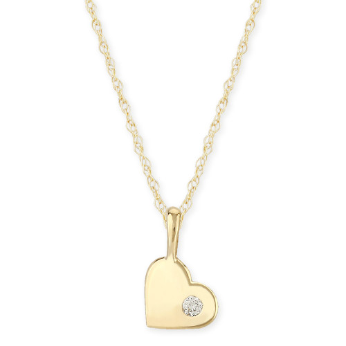 Diamond Accent Solid Heart Pendant in 14K Yellow Gold