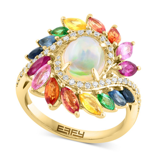 EFFY® Multi-Gemstone (4 ct. t.w.) & Diamond (1/5 ct. t.w.) Halo Swirl Ring in 14k Gold