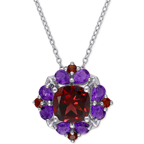 Rhodolite Garnet (3-1/4 ct. t.w.) & Amethyst (1-1/8 ct. t.w.) Cluster 18" Pendant Necklace in Sterling Silver