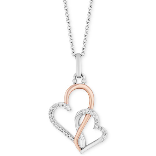 Double Heart Love pendant (1/10 ct. t.w.) in Sterling Silver & 14k Rose Gold, 16" + 2" extender