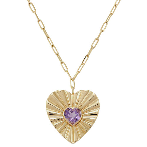 Amethyst (1-1/2ct.tw.) Heart Pendant 18" Necklace in 14k Gold-Plated Sterling Silver