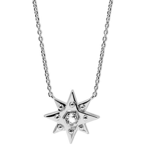White Topaz (1/10 ct. t.w.) Star Pendant Necklace in Sterling Silver, 16" + 1" extender