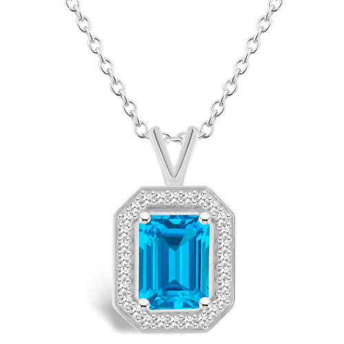 Blue Topaz (2 ct. t.w.) and Diamond (1/7 ct. t.w.) Halo Pendant Necklace in Sterling Silver