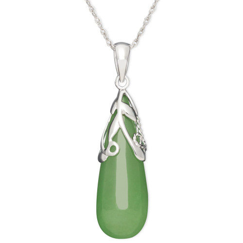 Sterling Silver Necklace, Jade Leaf Top Teardrop Pendant