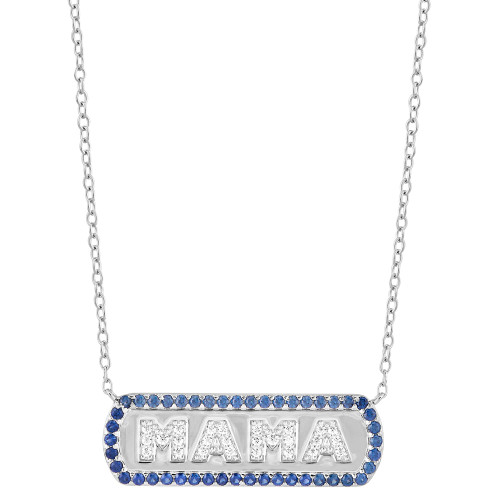 Lab-Created Sapphire (1/2 ct. t.w.) & Cubic Zirconia MAMA Tag 18" Pendant Necklace in Sterling Silver