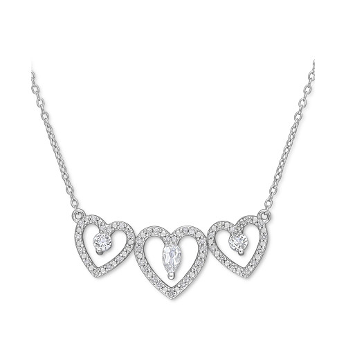 White Topaz (1/2 ct. t.w.) & Diamond (1/5 ct. t.w.) Triple Heart 18" Statement Necklace in Sterling Silver
