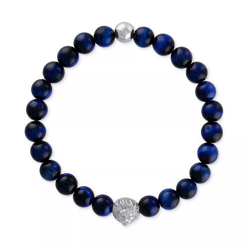 Onyx & Lion Bead Stretch Bracelet in 14k Gold-Plated Sterling Silver, (Also in Blue Tiger Eye), Created for Macy's