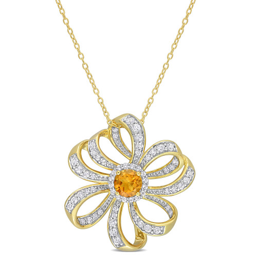 18K Gold Plated Sterling Silver Citrine and White Topaz Flower Necklace