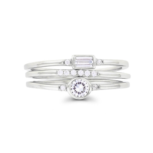 Cubic Zirconia Round and Baguette Faux Stacked Ring