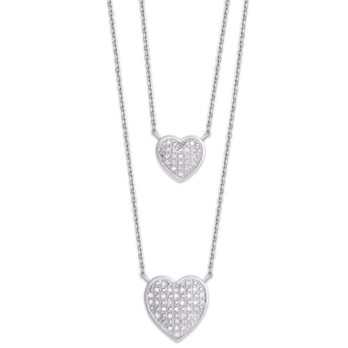 Diamond 1/4 ct. t.w. Heart Double Chain Pendant Necklace in Sterling Silver