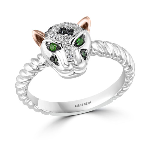EFFY® Diamond (1/10 ct. t.w.) Panther Ring in Sterling Silver & Rose Gold-Plate