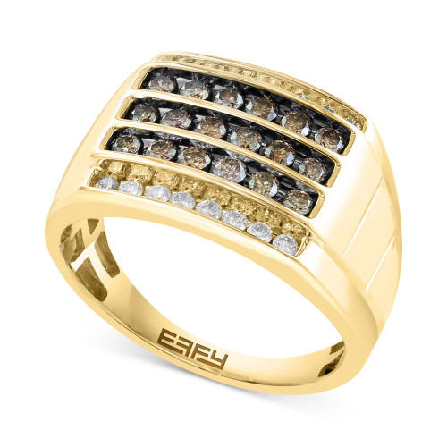EFFY® Men's Espresso Diamond (5/8 ct. t.w.) & White Diamond (1/3 ct. t.w.) Ring in 14k Gold