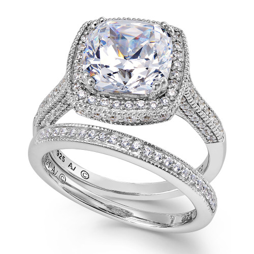 Sterling Silver Ring Set, Cubic Zirconia Bridal Ring and Band Set (7-5/8 ct. t.w.)