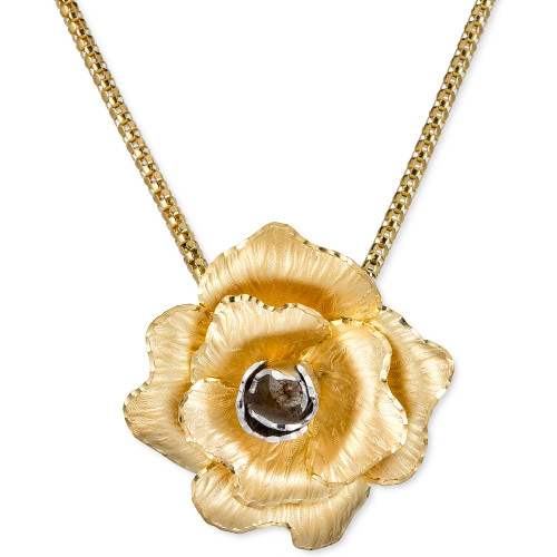 Satin Flower Pendant Necklace in 14k Gold-Plated Sterling Silver, 18" + 2" extender