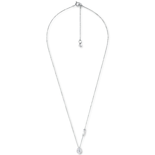 Sterling Silver Cubic Zirconia Pear-Shape Halo Pendant Necklace, 16" + 2" extender