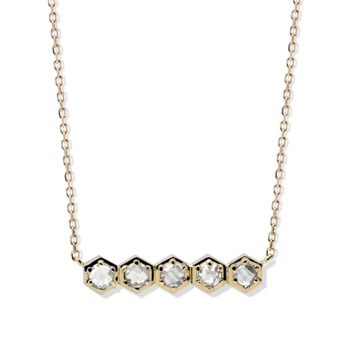 White Topaz (5/8 ct. t.w.) Bolt Mini Bar Necklace in 14k Yellow Gold