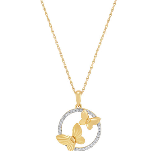 Diamond Butterfly Open Circle Pendant Necklace (1/10 ct. t.w.) in 14k Gold-Plated Sterling Silver, 16" + 2" extender