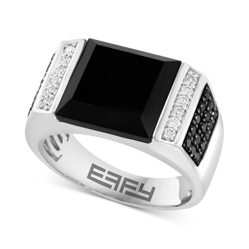 EFFY® Men's Onyx & Diamond (5/8 ct. t.w.) Ring in 14k White Gold