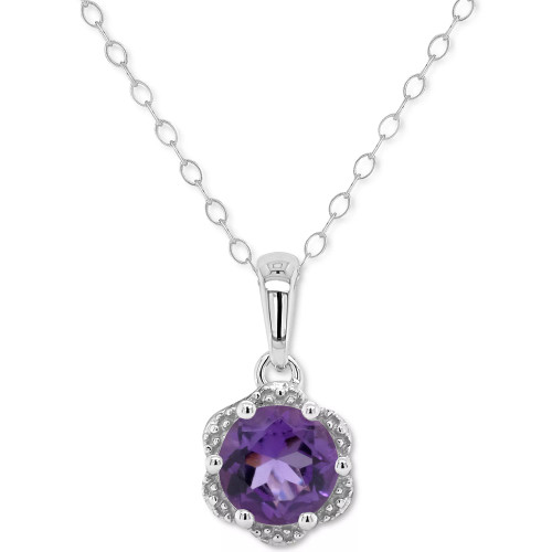 Rhodolite Garnet Solitaire Scalloped Edge 18" Pendant Necklace (1 ct. t.w.) in Sterling Silver (Also in Citrine, Peridot, White Topaz, Blue Topaz, & Amethyst)