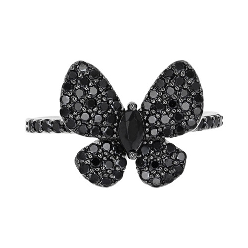 Black Spinel Butterfly Ring (7/8 ct. t.w.) in Black Rhodium-Plated Sterling Silver