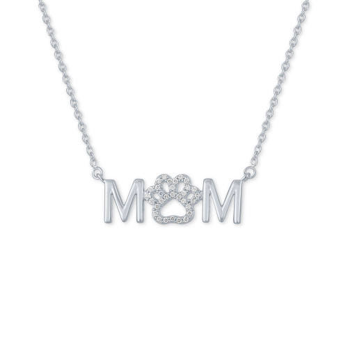 Diamond "Mom" Paw 18" Pendant Necklace (1/10 ct. t.w.) in Sterling Silver