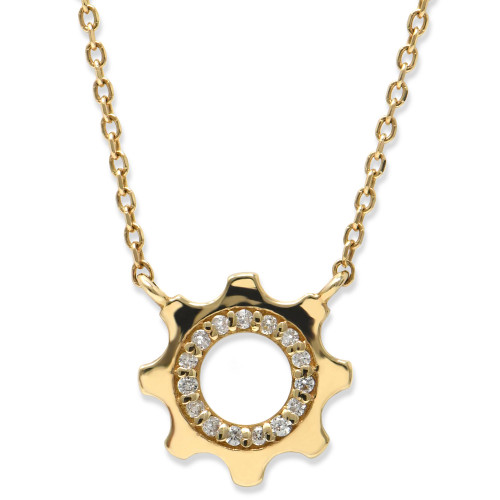 Jac+Jo by Anzie Diamond Cog Pendant Necklace (1/10 ct. t.w.) in 14k Gold, 16" + 1" extender