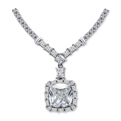 Giani Bernini Cubic Zirconia Cushion Halo Pendant Necklace in Sterling Silver, 16" + 2" extender, Created for Macy's