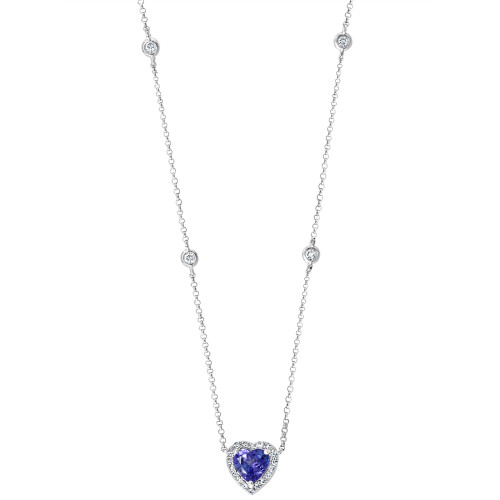 EFFY® Tanzanite (5/8 ct. t.w.) & Diamond (1/5 ct. t.w.) Heart Pendant Necklace in 14k White Gold, 16" + 2" extender