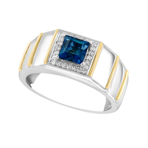 EFFY® Men's London Blue Topaz (1 ct. t.w.) & Diamond (1/10 ct. t.w.) Ring in Sterling Silver & 18K Gold-Plate