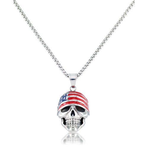 Men's Skull 24" Pendant Necklace in Stainless Steel