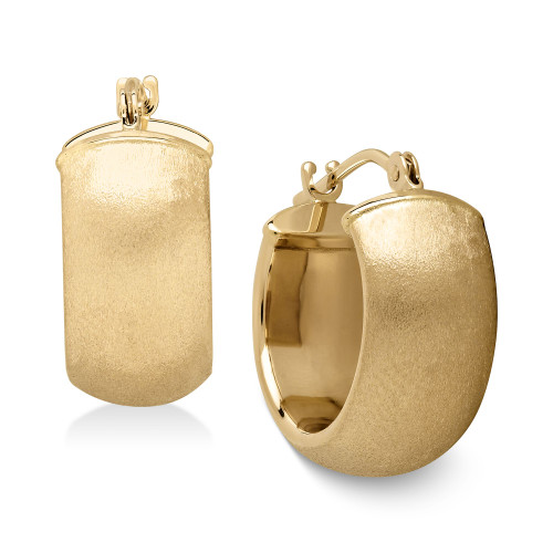 Satin Huggie Hoop Earrings in 14k Gold, 15mm