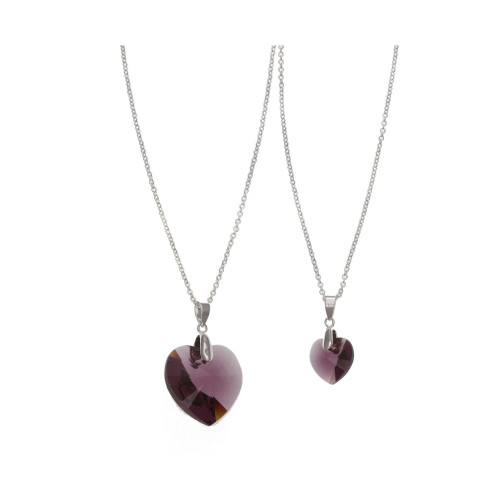 Women's Cubic Zirconia Stone Heart Pendant Necklace Set, 2 Piece