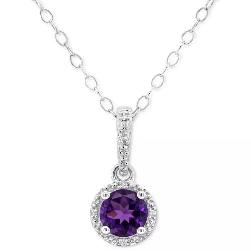 Rhodolite Garnet (1 ct. t.w.) & Diamond Accent Solitaire 18" Pendant Necklace in Sterling Silver (Also in Citrine, Blue Topaz, Peridot, Amethyst, & White Topaz)