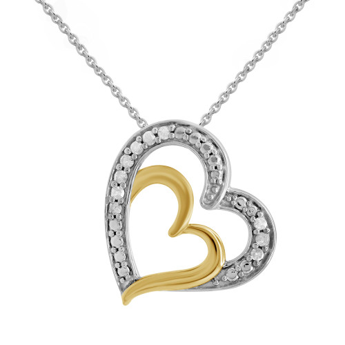 Diamond Double Heart 18" Pendant Necklace (1/10 ct. t.w.) in Sterling Silver & 14k Gold-Plate