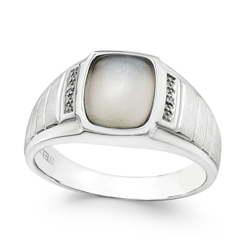 Men's Moonstone (10 x 8mm) and Diamond Accent Ring in Sterling Silver