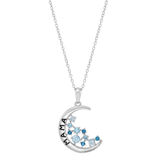 Blue Topaz Mama Crescent Moon Pendant Necklace (5/8 ct. t.w.) in Sterling Silver, 16" + 2" extender