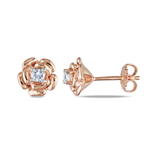 Created White Sapphire (1/3 ct. t.w.) Flower Stud Earrings in 18k Rose Gold Over Silver