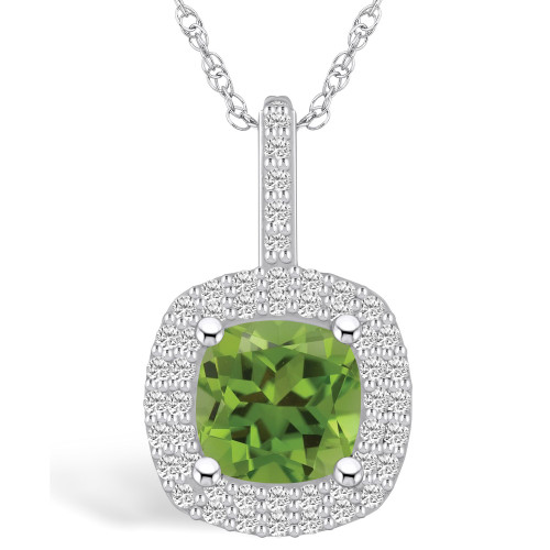 Peridot (2-3/8 Ct. T.W.) and Diamond (1/2 Ct. T.W.) Halo Pendant Necklace in 14K White Gold