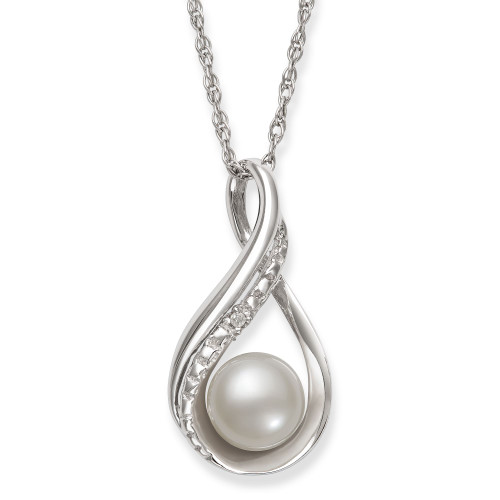 Cultured Freshwater Pearl (6-7 mm) and Diamond Accent Pendant in Sterling Silver