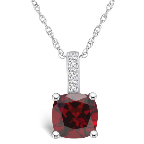 Garnet (2-3/4 Ct. T.W.) and Diamond Accent Pendant Necklace in 14K White Gold