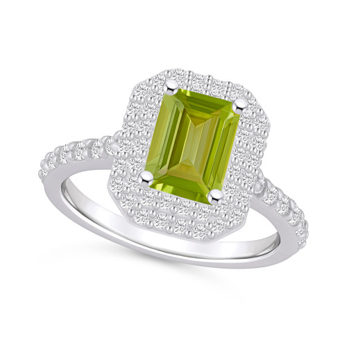 Peridot and Diamond Halo Ring
