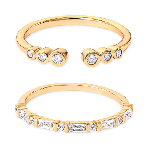 2-Pc. Set Cubic Zirconia Bezel & Baguette Stack Rings in 18k Gold-Plated Sterling Silver, Created for Macy's