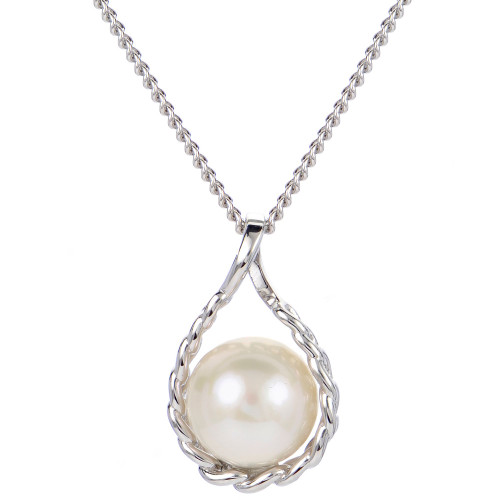 Cultured Freshwater Pearl (8mm) Chain Link 18" Pendant Necklace in Sterling Silver