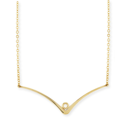 Diamond Accent Curved "V" Necklace in 14K Yellow Gold