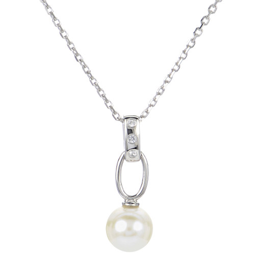 Cultured Freshwater Pearl (7-1/2mm) & Lab-Created White Sapphire Accent 18" Pendant Necklace in Sterling Silver