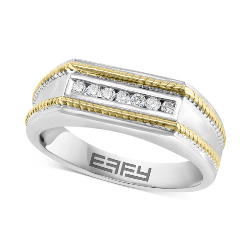 EFFY® Men's Diamond Rope-Accented Ring (1/8 ct. t.w.) in Sterling Silver & 18k Gold-Plate